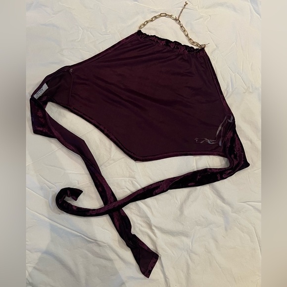 Just Polly Amethyst Purple Crushed Velvet Gold Chain Halter Top Small - Picture 5 of 11